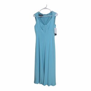 Jones New York Size 10 Silk Long Maxi Formal Empire Waist Blue Sleeveless Dress